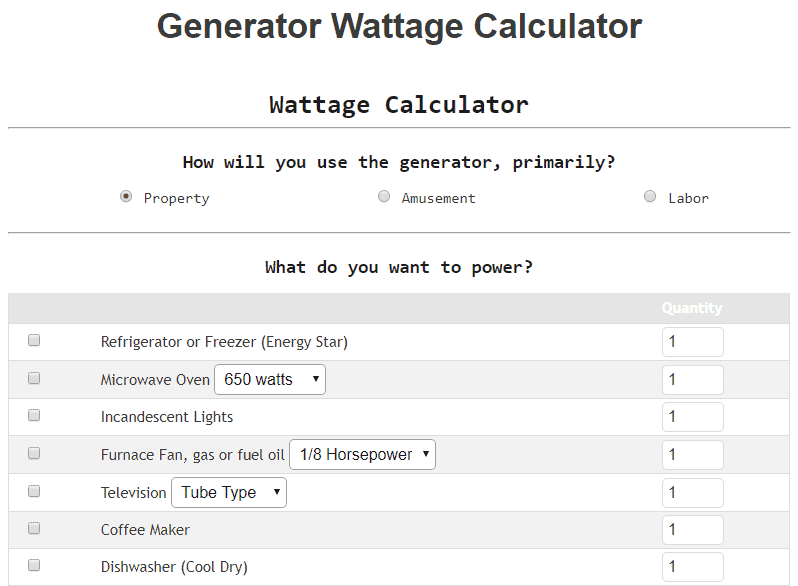 generator wattage calculator (properly)